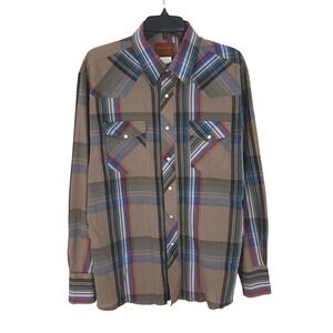 Rustler X-Long Tails Western Pearl Snap Shirt Mens XL Plaid Long Sleeve Cowboy